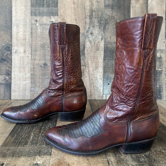 Lucchese San Antonio Vintage Teju Lizard Inlay Western Cowboy Boots Mens 10.5 D - Picture 1 of 12